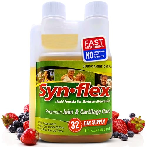 Synflex Liquid Glucosamine Original Formula - Chondroitin, Vitamins, Minerals - Drink Supplement for Men & Women, Helps Support Joint & Cartilage Health - Berry Flavor, 32 Day Supply