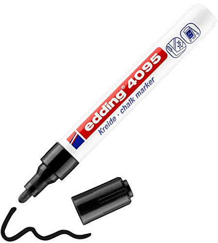 edding 4095 pennarello a gesso - nero - 1 pennarello a gesso - punta rotonda 2-3 mm - pennarello per vetro cancellabile - per lavagne, vetro e specchi - gesso liquido a copertura opaca
