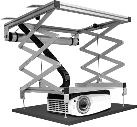 celexon Beamer-Deckenlift PL1000 | Hub max. 90cm ausfahrbar | Flacher & bündiger Abschluss | höhenverstellbare Projektor-Halterung zum Einfahren, für abgehängte Decken geeignet | inkl. Wandschalter