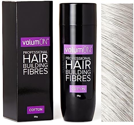 Volumon Haaraufbau-Fasern für dünner werdendes Haar, 28 g, Weiß | Natürliche Baumwolle Haarausfall Concealer für Männer & Frauen | Deckt kahle Stellen ab, verleiht Volumen, kein Schmieren, schweißfest