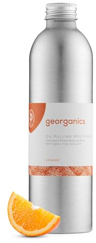 Georganics Whitening Oil Pulling Mouthwash - Orange Flavoured - Plaque-Reducing Coconut Oil Blend - 100% Natural Ingredients - SLS, Glycerine & Fluoride Free - Organic, Vegan, Cruelty-Free - 275ml