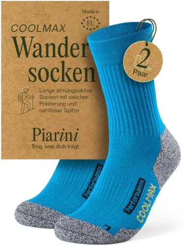 Piarini 2 par Coolmax vandringsstrumpor sommar kort, andas, anti-bubblor och poslterade – utomhus vandringsstrumpor kvinnor män – storlek 35–38 till 47–50, bensin, 39-42 EU