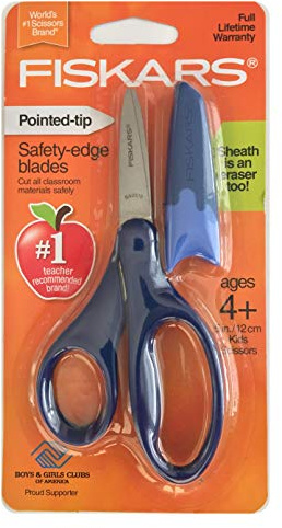 Fiskars Safety-Edge Pointed-tip Kids Scissors - 5 inches - Blue - Includes Blade Cover
