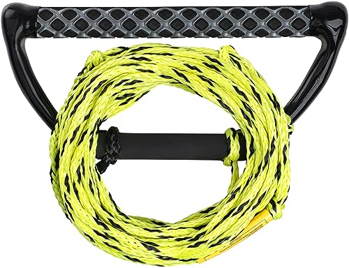 Mesle Kneeboard Leine Hook Up 60' 3-Loop, mit Starthilfe-Hantel für Kneeboards, 3 Sektionen, Länge: 15,2-18,3 m, Wasserski Wakeboard Seil, Eva-Griff, Lime-schwarz