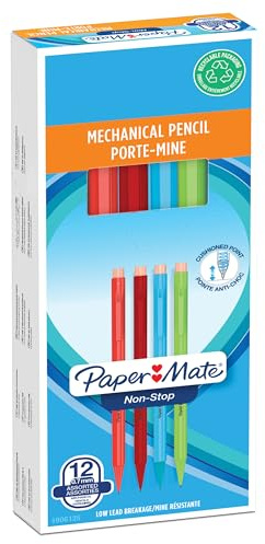 Paper Mate Non-Stop Stiftpenna | 0,7 mm | HB #2 | Skaft i flera neonfärger | 12 stycken
