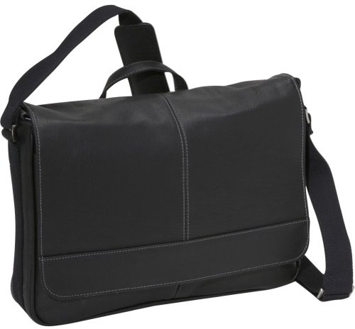 Kenneth Cole REACTION Risky Business Messenger Full-Grain Colombian Leather Crossbody Laptop Case & Tablet Day Bag, Black