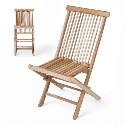 Spetebo Teak Holz Gartenstuhl Natur - 90 x 50 cm – Klappstuhl aus unbehandeltem Teakholz – zusammenklappbarer Holz Garten Stuhl Balkon Terrasse