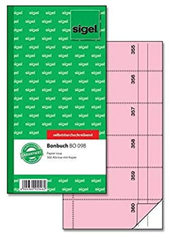 SIGEL BO098 Bonbuch Bonblock, 360 Abrisse rosa, 10,5 x 20 cm, 2x60 Blatt, selbstdurchschreibend, aus nachhaltigem Papier