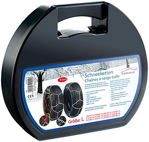Lescars Anti Rutsch Ketten: Schneeketten Größe L für Reifen 215/55 R16 u.v.m., inkl. Transportbox (Ketten Reifen, Anti Rutsch Schneeketten, Winter)