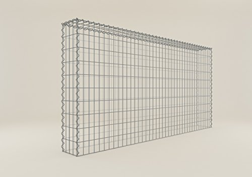 GABIONA Cesta de piedra de gavión rectangular, malla de 5 x 10 cm, profundidad de 20 cm, cesta de cultivo tipo 3, cierre de espiral, galvanizado (200 x 100 x 20 cm)