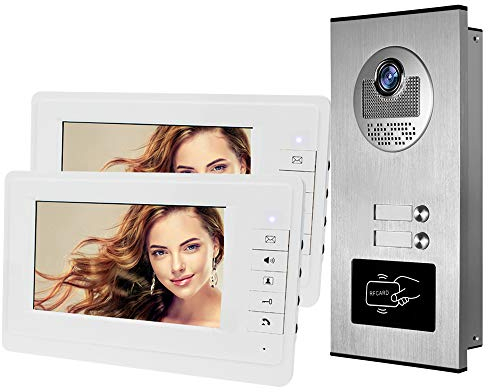 HFeng 7 '' Colore Cablato Citofono Video Porta Sistema Telefono kit 700TVL RFID Ingresso Telecamera Campanello IR Visione Notturna per 2 Appartamenti/Famiglia/Casa