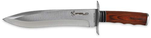 iFIELD EL29011 Coltello multifunzionale per escursioni, caccia e sopravvivenza all'aperto, acciaio inossidabile 7Cr17 e manico in resistenza marrone con distanziali in pelle