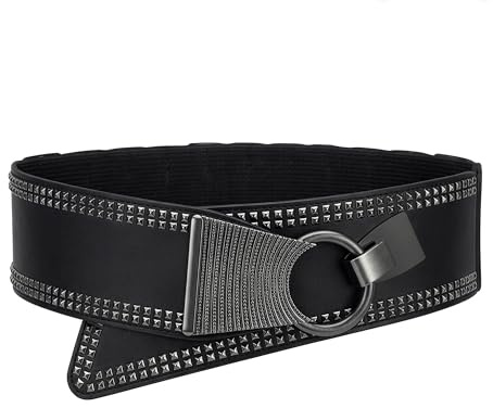 BlackButterfly Large Élastique Extensible Métal Clouté Crochet Boucle Ceinture (Noir, L)
