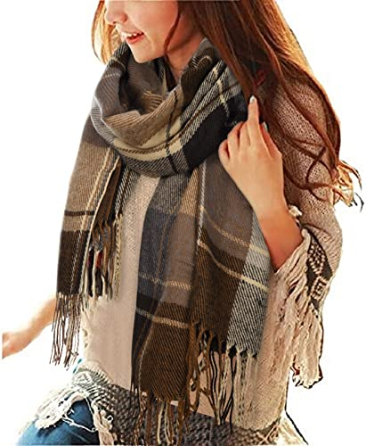 Tuopuda Damen Schal Kariert Pashmina XXL Stolen übergroßer Herbstschal Winterschal Karo Tartan Schultertuch Plaid Deckenschal Modeschal Weicher Warmer Oversized Fransen Poncho, S