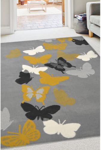 Modern Style Rugs Colourama Graphic Yellow/Grey Rug, Short Pile Rug, Bedroom, Conservatory, Rugs for Living Room. 160x230cm (5ft 3 inch x 7ft 7 inch)