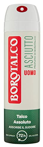 Borotalco, Deodorante Uomo Spray Asciutto, Formula Senza Alcool con Talco Assoluto, Assorbe il Sudore, Profumo Ambrato, 72h di Efficacia - 1 Flacone da 150 ml