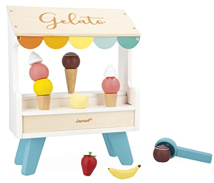 Janod - Eisstand aus Holz - 14 magnetische Zubehörteile - Rollenspielzeug - Spielzeug aus FSC-Holz - Ab 3 Jahre, J06558