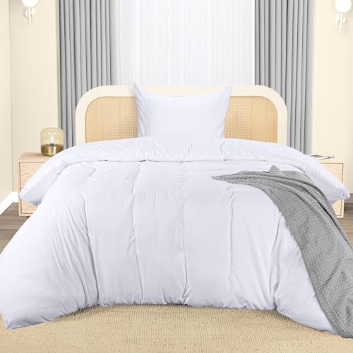 Utopia Bedding Bettwäsche 135x200 Set - Mikrofaser Bettbezug 135x200 cm + 1 Bestickte Kissenbezug 80x80 cm - Weiß