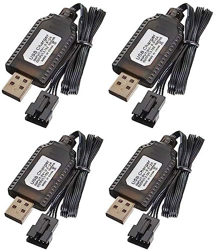 4PCS 7.4V LiPo Battery Charger USB RC Battery Connector Cable with SM-4P Plug for RC Vehicle Buggy Car Truck Boat FPV Drone Quadcopter