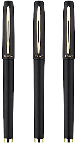 Pens Black Ink Rollerball Pen 0.5mm 0.7mm 1.0mm Point for School Office Business - Pack of 3