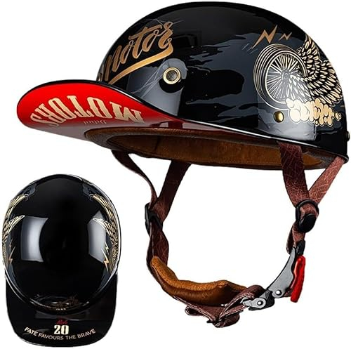XRDSHY Motorrad Halbschalen Halbhelm Halbschalenhelm Baseballmütze-Helm Baseball Cap Motorradhelm Mit ECE-Zulassung Cruiser Chopper Scooter Helm Für Bike Cruiser Chopper Moped Scooter,C-XL =（61〜62CM）