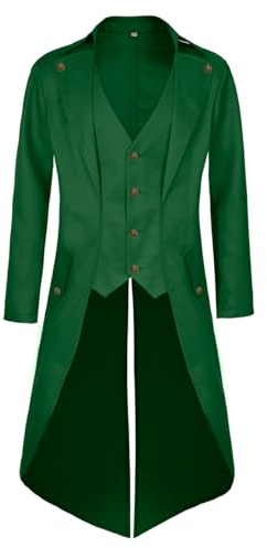 MOFOVELY Mens Pirate Coat Steampunk Jacket Tailcoat Renaissance Jacket Halloween Hatter Costume (4XL,Green)
