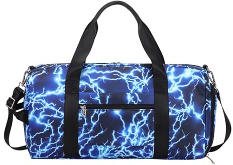 SellerFun Teens Women Travel Bag Girls Gym Duffle Bag Sports Ballet Bag with Shoe Compartment(Blue Lightning Pattern,23 Liters)