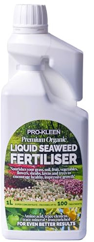 Pro-Kleen Organic Liquid Seaweed Fertiliser 1L - Ascophyllum Seaweed Extract for Grass, Vegetables, Fruit, Flowers, Shrubs, Lawns & Trees - Concentrated Formula - Provides up to 100 Treatments