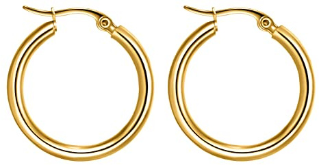 day.berlin Damen Creolen 25mm Durchmesser in Gold 18k vergoldet, schlichte Ohrringe rund 2,5cm, 316L Edelstahl nickelfrei und wasserfest