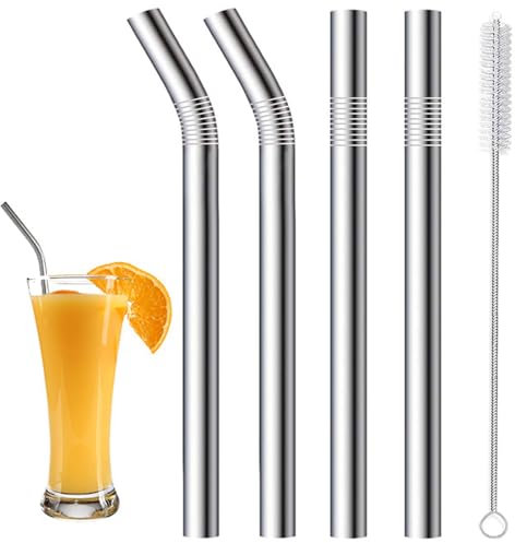 Milkshake 8mm Wide Straws, 4 Pack Stainless Steel Straws with 1 Straw Cleaner, Reusable Metal Straw for Milkshake, Smoothie and Jumbo Thick Drinks