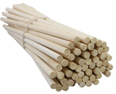 52 varillas redondas de madera natural, palos madera manualidades, varillas redondas de bambú natural, 8 mm x 30 cm, para manualidades, decoración y regalos