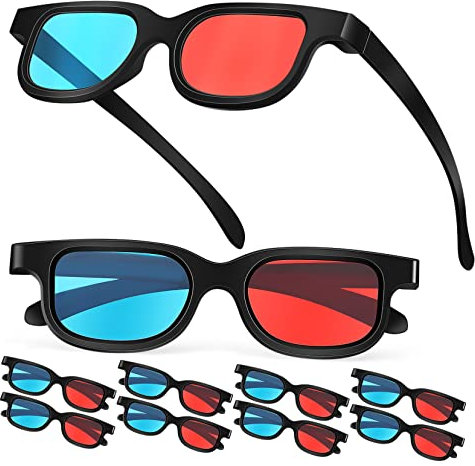 DOITOOL Gafas 3d Para Cine y Películas, Estilo Clásico, Plástico Ligero, Lentes Rojo y Azul, Pack 10 Unidades, Para Niños y Adultos, Uso Casa y Proyector, Tamaño Estándar
