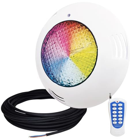 LED ATOMANT Foco de piscina LED 45W RGB 12V AC, Luz para Piscina Impermeable IP68 Sumergible, Cable 20m, Con Mando a distancia por control remoto