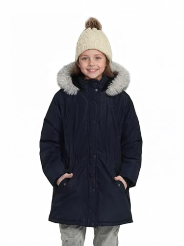 SOLOCOTE Cappotto Invernale regazza Impermeabile Pesante Sci Piumino Sintetico con Cappuccio Lungo Parka per Bambina Marina 152