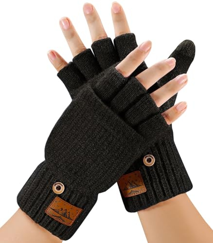 Gants d'hiver pour Hommes Femmes - Gants Demi Doigts Convertibles,Chaud Mitaines,Gants sans Doigts Doublés en Alpaga,Gants d'hiver à Écran Tactile,pour Hommes et Femmes Intérieur et Extérieur