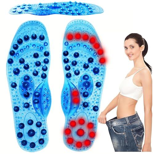 Acupressure Magnetic Massage Insoles, Magnetic Therapy Slimming Insoles For Weight Loss,Acupressure Therapy Shoe Inserts For Heel Pain,Cut-to-Fit Arch Support For Men/Wom(Size:S EU(35-40),Color:Blue)