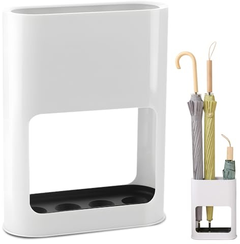 SGZIOO Porte Parapluie, Porte-Parapluies avec Bac Récupérateur Amovible, 28 * 21.8 * 9cm, Porte Parapluie Blanc avec 4 Emplacements pour Parapluies Longs/Courts