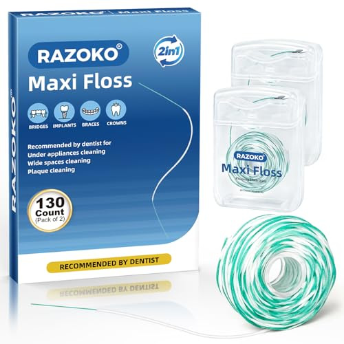 Hilo Dental con Enhebrador para Brackets, Implantes y Puentes - 130uds Sabor Menta, 2 en 1 Fibra Esponjosa 840D, Limpieza Profunda
