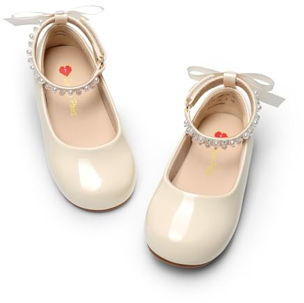 DREAM PAIRS Girls Pearl Ballet Flats | Cushioned Arch Support, Bendable Outsole Natural Steps, Soft Insole All-Day, Roomy Toe Growing Feet
