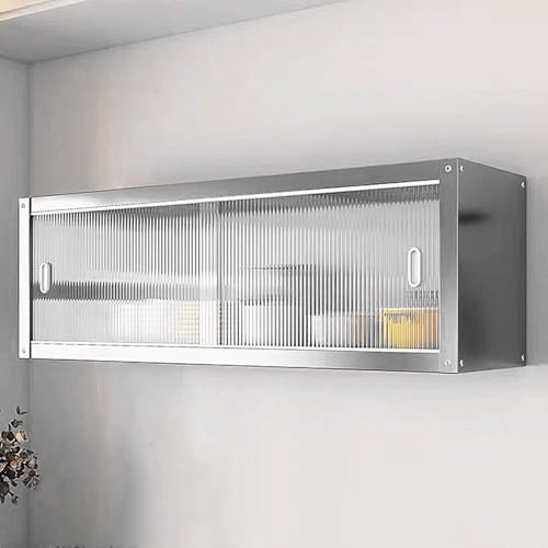 Armario De Cocina Armario De Pared De Acero Inoxidable Puertas Correderas Transparentes Dos Opciones De Instalación for Aseo Dormitorio Ducha Soporta hasta 25 Kg por Estante(100 * 30 * 40cm)