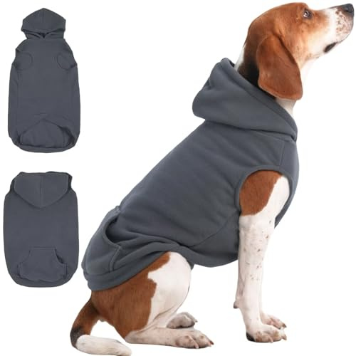 IECOii Dog Hoodie,Polar Fleece Dog's Sweatshirt Fall Dogs Jumper with Hood,Warm Pet Sweaters for Medium Dogs Boy Girl,Sleeveless Doggy Hoodie Medium Dog Winter Clothes for Pug,Jack Russell,Grey,M