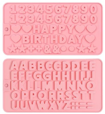 MenYiYDS 2 Pezzi Stampi in Silicone per Lettere e Numeri, Stampi per Cioccolato Torte Decorazione Compleanno con Simboli Cuore, Formine Alimentari per Pasticceria Gelatina Ghiaccio Resina DIY
