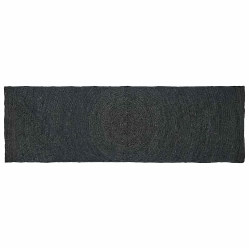 Kaloriko Områdesmatta mörkgrå 80 x 300 cm jute handgjord, lättvårdad, halkfri, tvättbar, för vardagsrum, sovrum, hall, skandinavisk, modern, Flokati, kort lugg