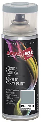 AMBRO-SOL - Pintura acrílica en spray, color Gris Plateado, RAL 7001, exteriores e interiores, 400 ml, El embalaje puede variar