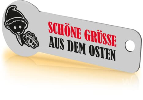 Einkaufswagenlöser ® Grüße aus dem Osten/Schlüsselanhänger Einkaufschip mit Schlüsselfundservice/Abziehbarer Einkaufswagenchip Metall, Chip Einkaufswagen, Key Finder / 1 Stück