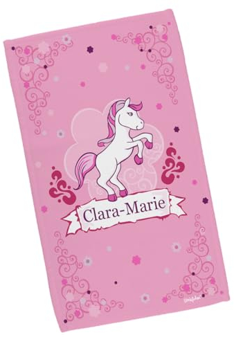 Striefchen® Kinderhandtuch mit Namen für Mädchen mit Pferd-Motiv Pink Pony in 2 Größen 30 x 50 cm