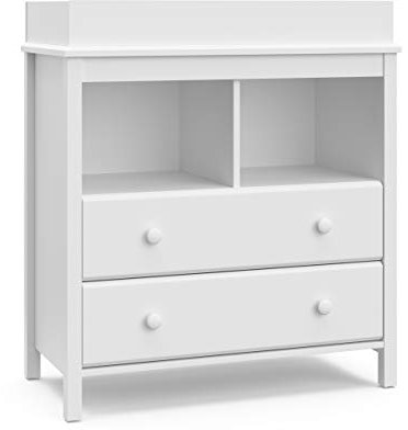 Storkcraft Alpine 2 Drawer Changing Table Chest (White) - Attached Changing Table Topper Fits Any Standard-Size Baby Changing Pad, 2 Drawers, 2 Shelves for Extra Nursery Storage, Easy to Assemble