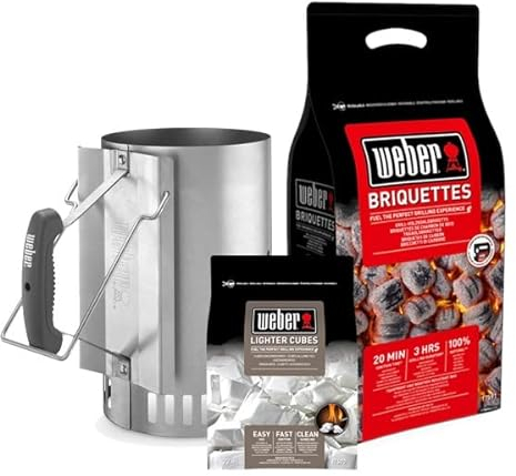 SOCAL Weber Kit di Avviamento per Barbecue a Carbone (Include Carbone 8 kg, Borsa Firelighters e Camino Starter)