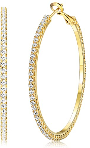 Sterling Silver Hoop Earrings for Women - Hypoallergenic Large Silver Hoops Lightweight Big Thin Gold Hoops Earring Rhinestone Large Hoop Earrings for Women CZ