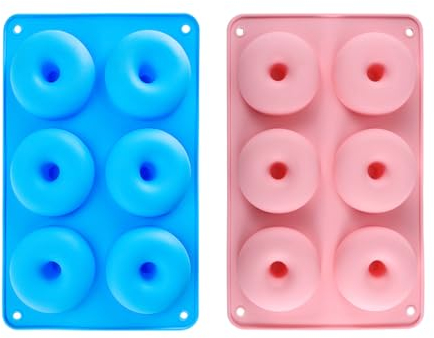CRLLDPM 2 Piezas Molde para Donut de Silicona, Moldes Silicona Reposteria, 6 Cavidades Rosquillas Antiadherentes Bandeja, Molde para Pasteles, para Pasteles, Galletas, Bagels, Muffins